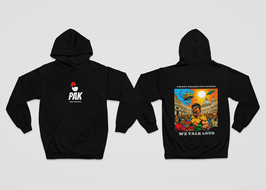 PAK heavyweight pullover hoodie.WE TALK LOUD.