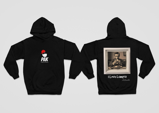 PAK heavyweight pullover hoodie.Abe loves lumpia